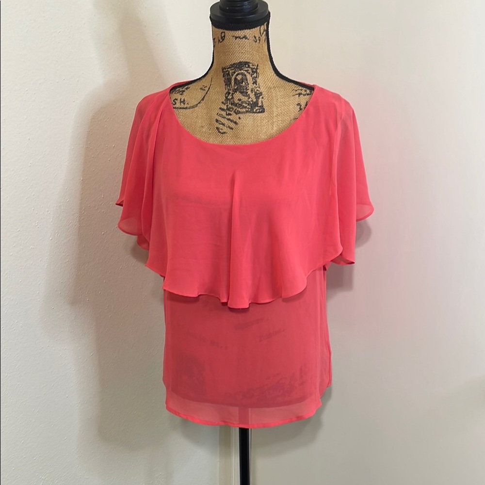 Forever 21 Pink Ruffled Asymmetrical Cap Sleeve Blouse
